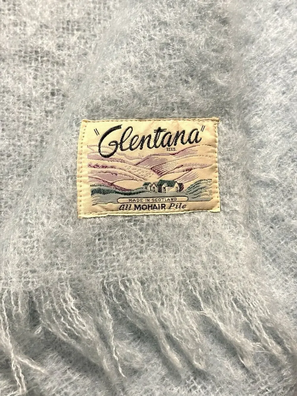 VTG Glentana Mohair Throw Twin Blanket Light Blue Scotland FADED AREA 85 X 74”
